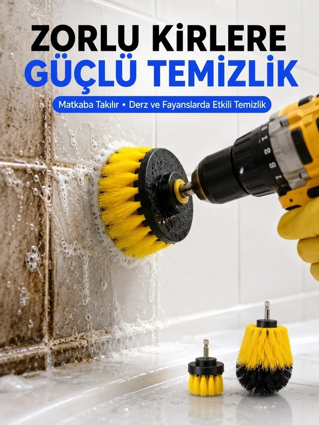 Ers 3 Parça Matkap Ucu Temizlik Fırçası Dayanıklı Naylon Kıllı
