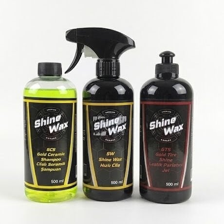 Shine Wax Seramik Şampuan & Hızlı Cila & Lastik Parlatıcı Jel 500 Ml 3'lü Set