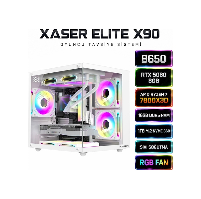 Xaser Elite X90 R7-7800X3D 16 GB 1 TB SSD 8 GB RTX5060 Masaüstü Oyuncu Bilgisayarı