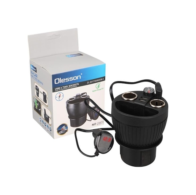 Olesson 1640 12-24v Çift Usb Girişli 120w 80cm Kablolu Dijital Voltaj Ekranlı 2'li Araç Çakmak Çoklayıcı