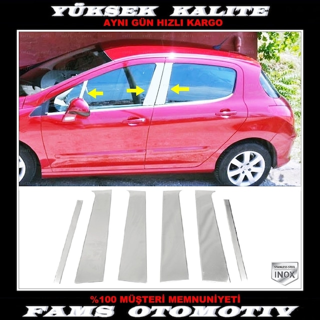 Peugeot 308 Hb Krom Kapı Direk Seti 6 Prç 2007-2013 Arası P.Çelik