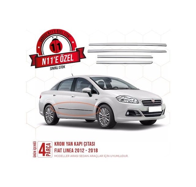 intakrom Fiat Linea Krom Yan Kapı Çıtası 4 Parça 2012 ve Üzeri