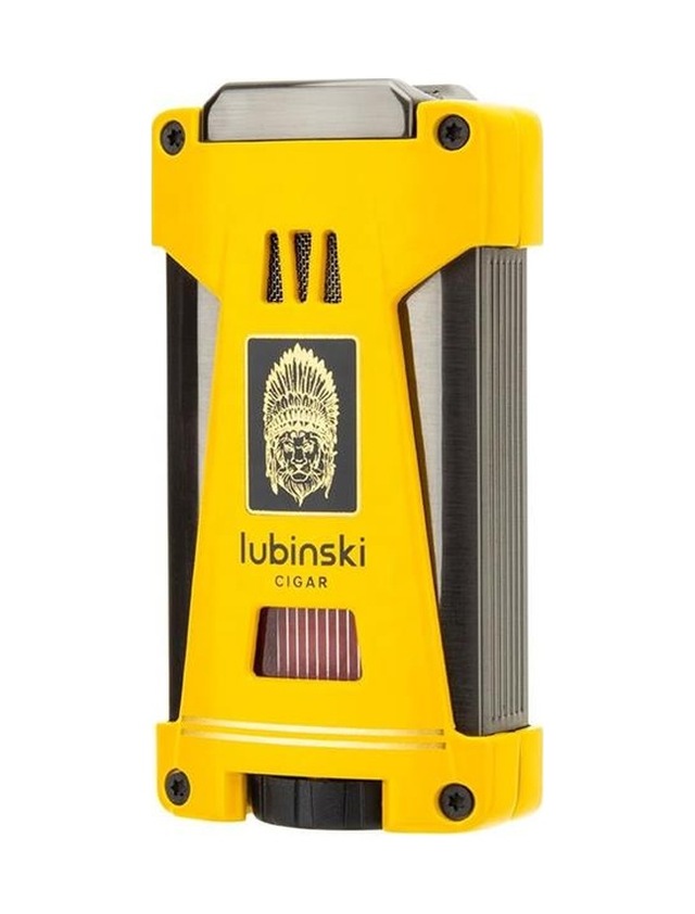 Lubinski Yeni Seri Sehpalı Çift Delicili Üç Torch Puro Çakmağı Sarı Lb-112