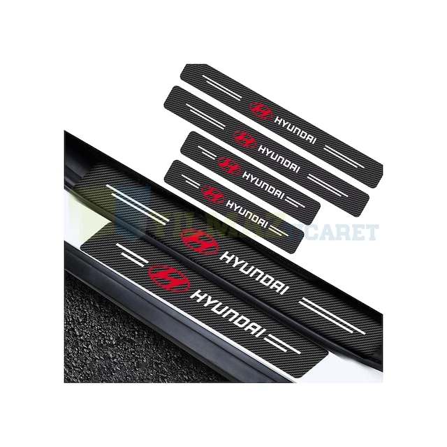 Hyundai Logo Karbon Kapı Eşiği Oto Sticker Etiket 4 Parça