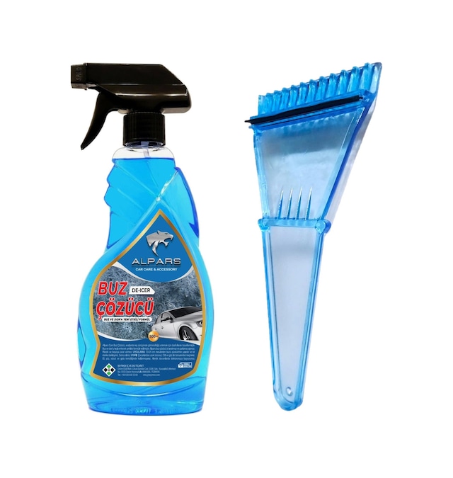 Alpars Araba Cam Buz Çözücü Sprey 500 Ml Ve Buz Kazıyıcı Beraber Mavi