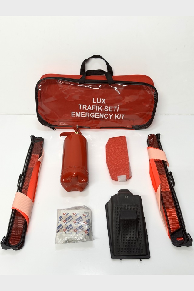 Lüx Araç Trafik Çantası Seti 6 Parça Full Paket - 1 Kg Yangın Tüpü, Reflektör, İlk Yardım Seti Universal