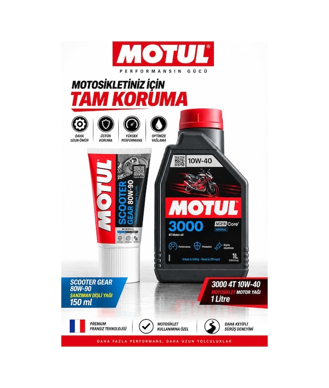 Motul 3000 10w-40 4t 1l + Scooter Gear 80w-90 Motor Ve Şanzıman Yağı Seti
