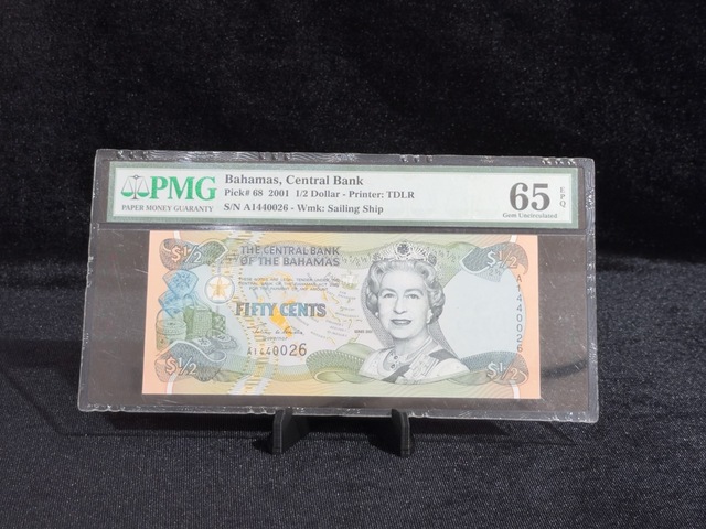 Bahamalar 2001 ½ Dolar 50 Cents Pmg 65 Epq Gem Uncırculated Pıck 68