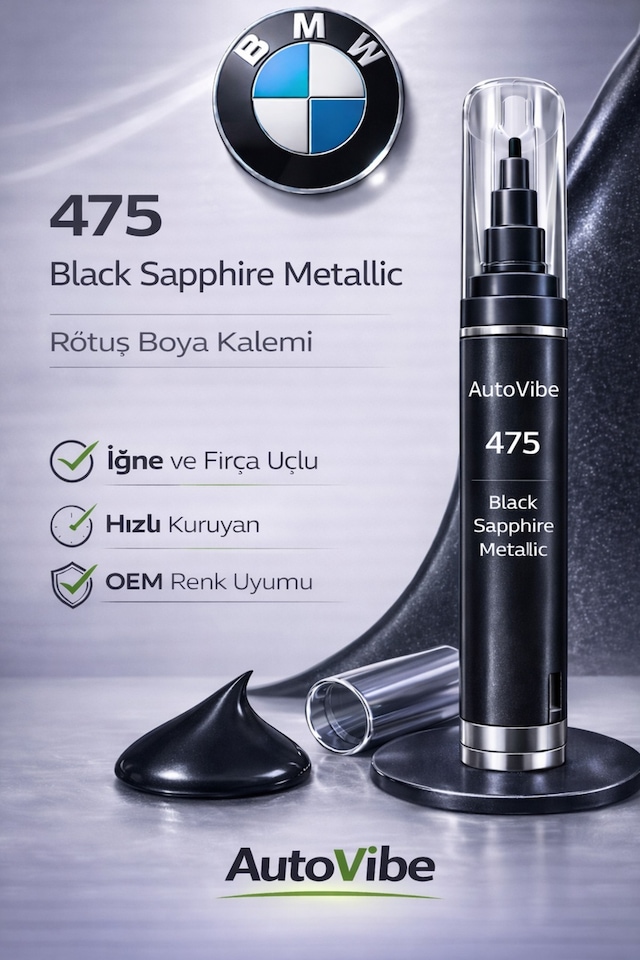 Bmw Rötuş Boyası Ve Rötuş Çeliği Seti Kalemi 475 Black Sapphire Metallic - Siyah Safir Metalik 2si1arada Çizik Giderici