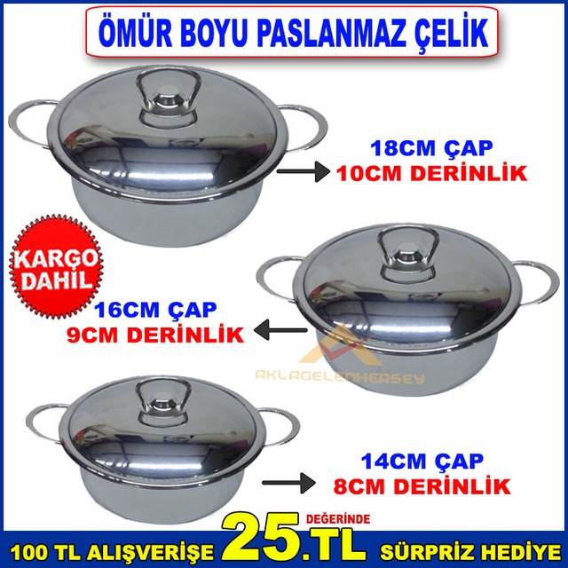 Omur Boyu Garantili Celik Tencere Seti 3lu Celik Guvec Tencereler 323 89 Tl Istocstore Com