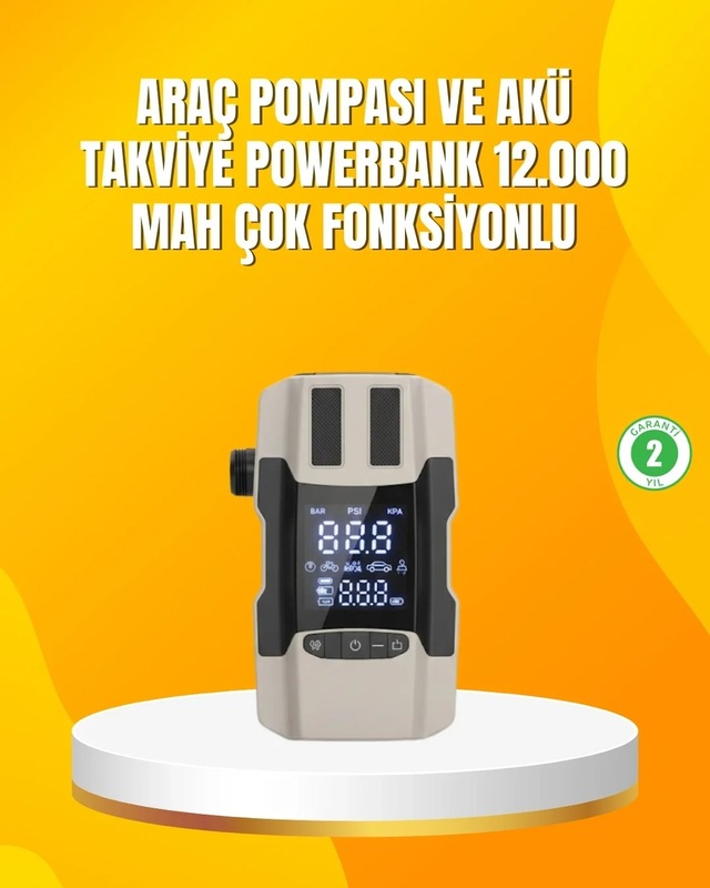 Ers 12.000 Mah Akü Takviye Powerbank Dahili Hava Dijital Ekranlı
