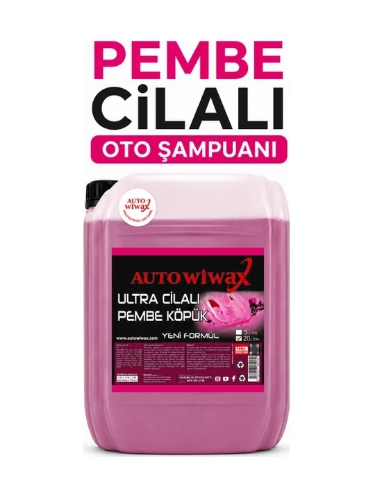 Autowiwax 20 Litre Profesyonel Cilalı Araç Şampuanı Pembe Köpüklü Cilalı Oto Şampuanı