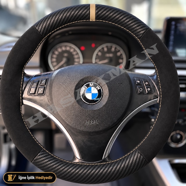Bmw 1 Serisi E87-e81-e82-e88 Dikme Direksiyon Kılıfı Alcantara Süet Mat Karbon Bej Yüzük Ve Dikiş Lcı Standart-comfort 2007-2013