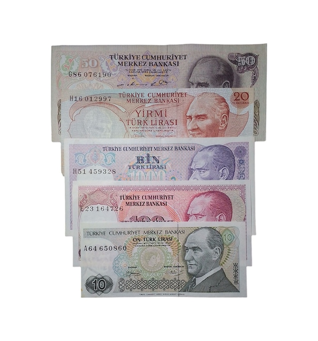 6. Emisyon 7. Emisyon 5 Adet Koleksiyon Eski Kağıt Para. Antika Para .