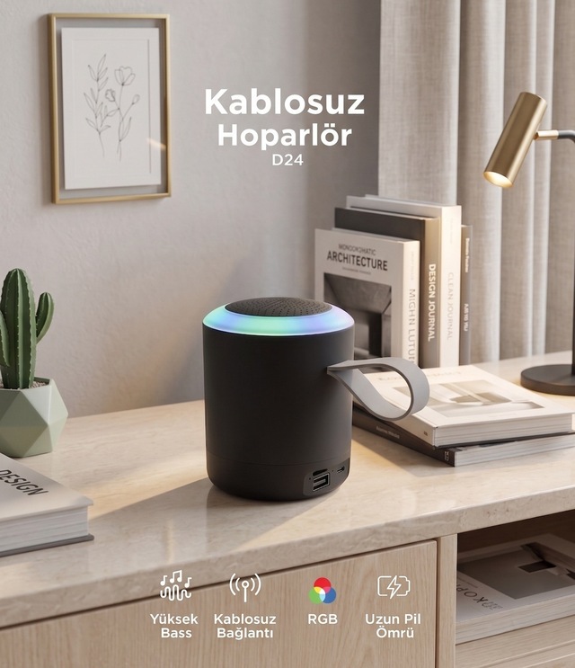 Bluetooth Hoparlör Sd Usb Destekli Taşınabilir Speaker D24