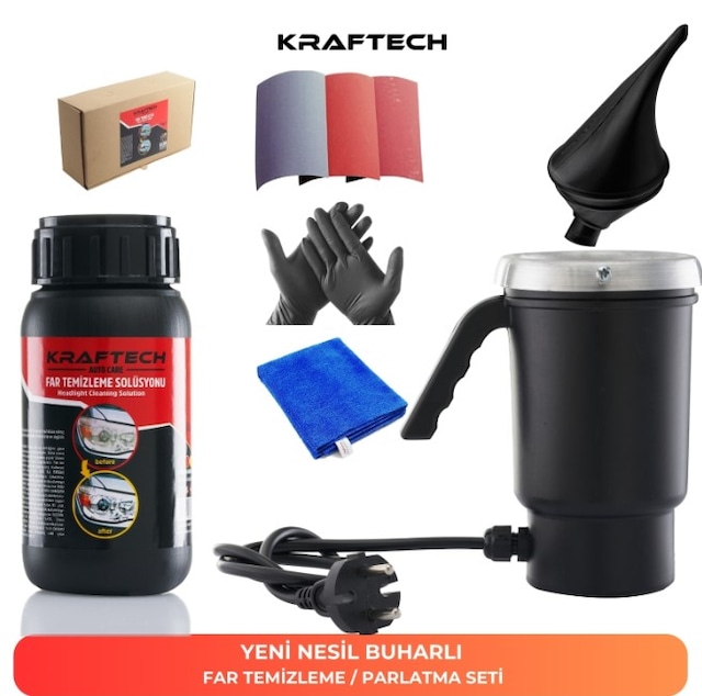 Kraftech Yeni Nesil Premium I Buharlı Araba Far Temizleme Ve Parlatma Seti 8 Parça Ürün