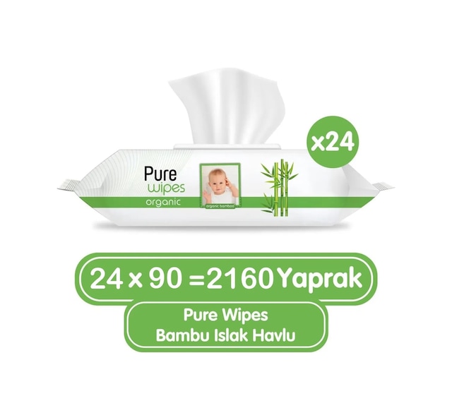 Pure Baby Organik Bambu Özlü Islak Havlu 24 90 2160 Yaprak