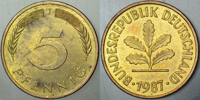 Almanya 5 Pfennıg 1987 J.