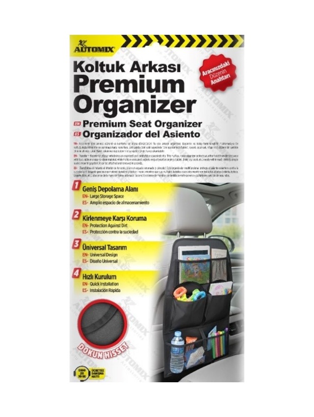 Automix Premium Koltuk Arkası Organizer Çok Amaçlı Araba İçi Eşya Düzenleyici Universal Çok Cepli Dokun Hisset Kumaş Tablet Bölmeli Koruyucu Oto Cep Seti
