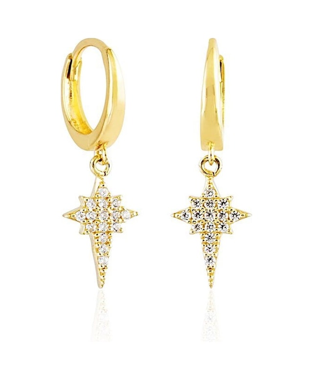 Sembol Gold Kutupyıldızı Altın Sallantılı Küpe 14k Gold Taşlı