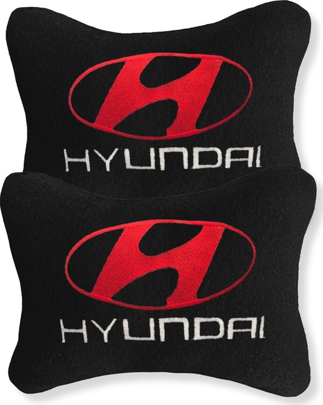Hyundai Nakış Işlemeli Siyah Polar Ortopedik Araç Oto Koltuk Seyahat Boyun Yastık / 2'li Set Siyah