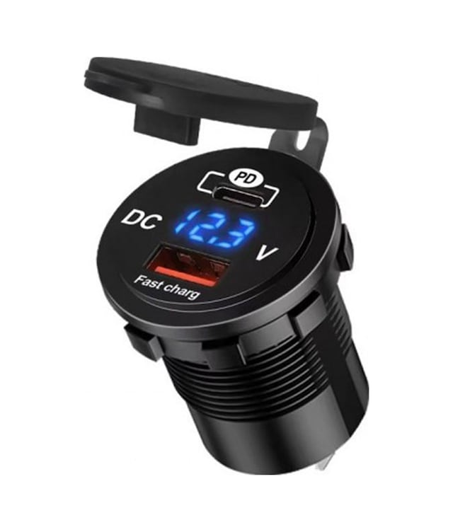 Araç Usb Montaj Tipi Şarj Soketi Volt Göstergeli Hızlı Şarj 12v/24v