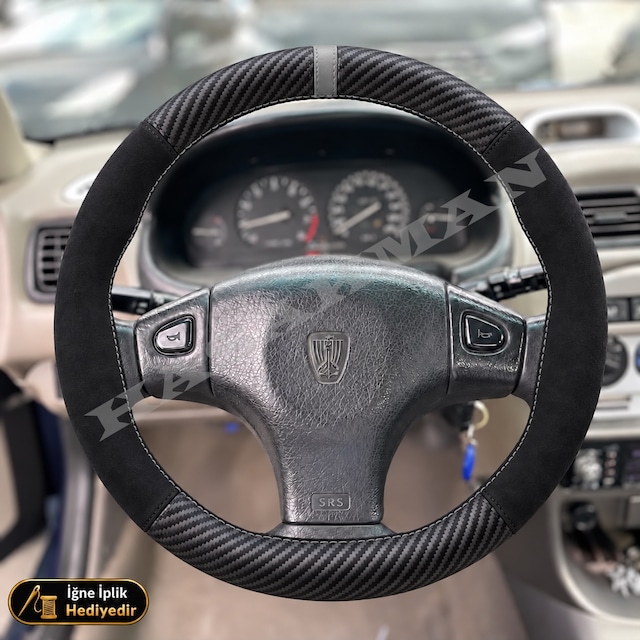 Rover 25 Dikme Direksiyon Kılıfı Alcantara Süet Mat Karbon Gri Yüzük Ve Dikiş Comfort-lüks 1999-2005