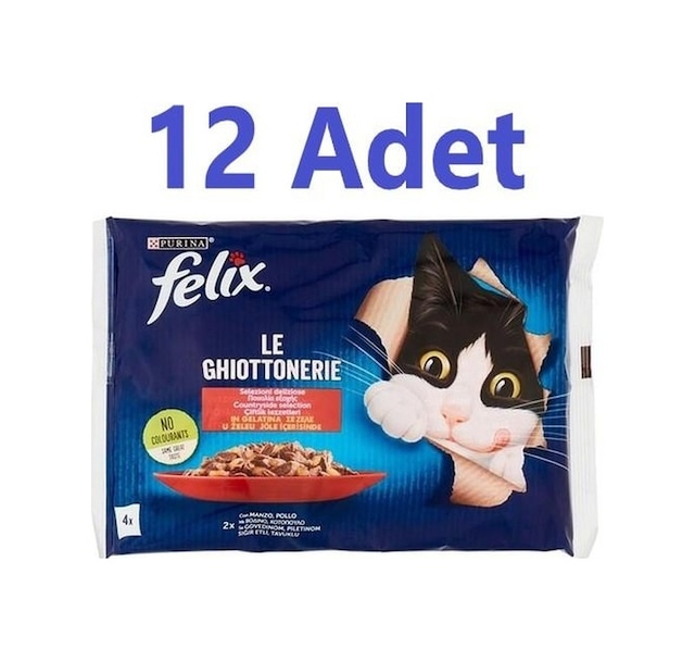 Purina Felix Multipack Sığır ve Tavuk Etli Yetişkin Kedi Maması 12'li 4 x 85 G