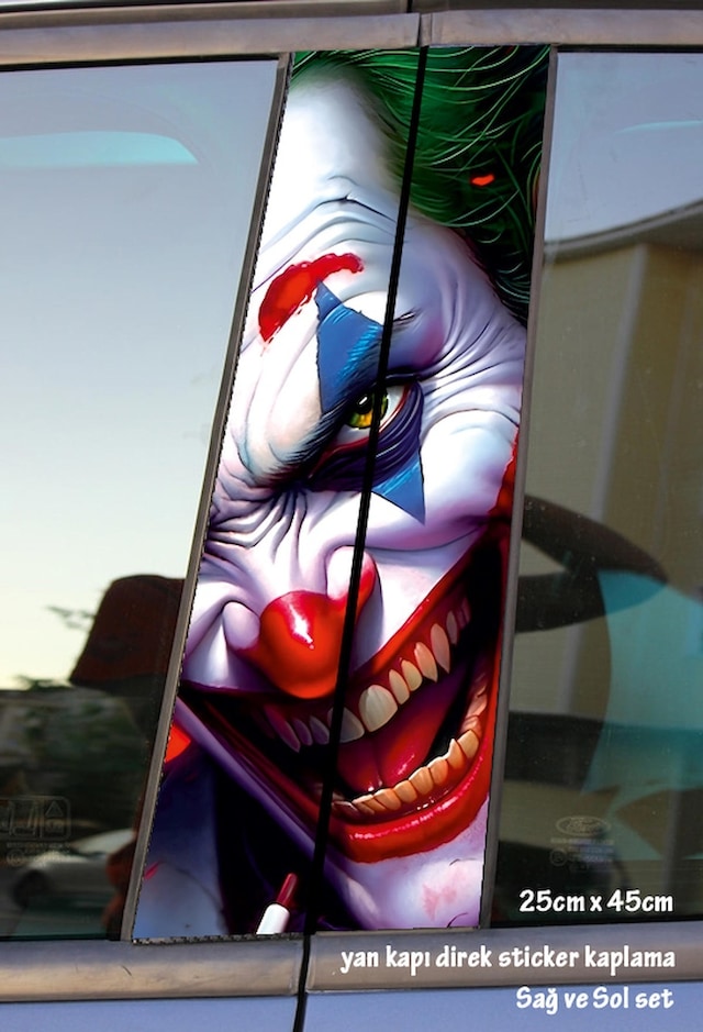Psikopat Joker Sticker Yan Kapı Direk Kaplama 2li Sol Sağ Takım Yapıştırma