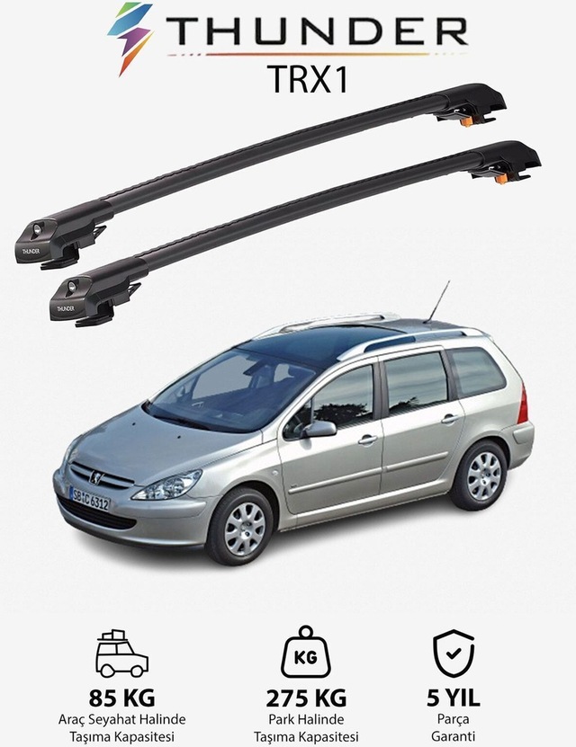 Peugeot 307 Sw 2002-2008 Trx1 Thunder Carrier Kilitli Ara Atkı Taşıyıcı Tavan Barı Gri
