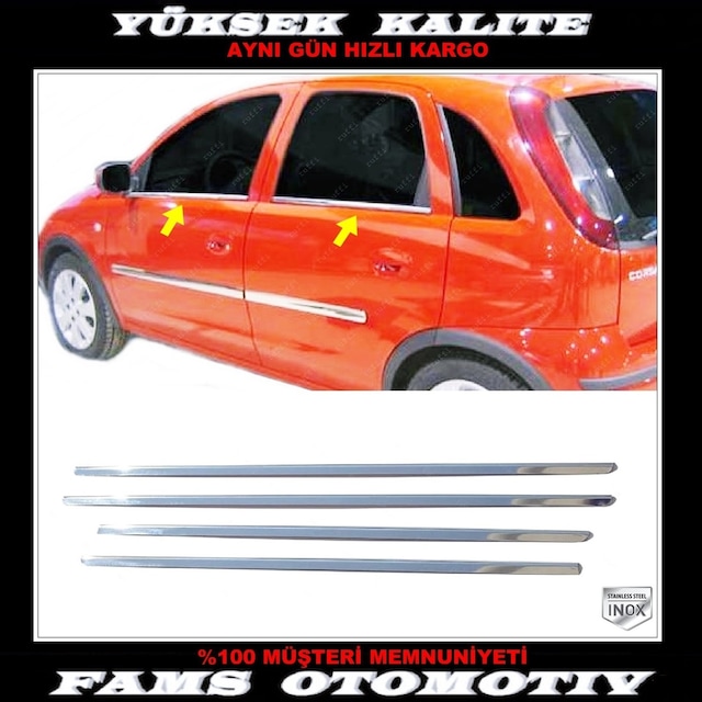 Famsotomotiv Opel Corsa C Krom Cam Çıtası 4 Prç. 2000-2006 P. Çelik