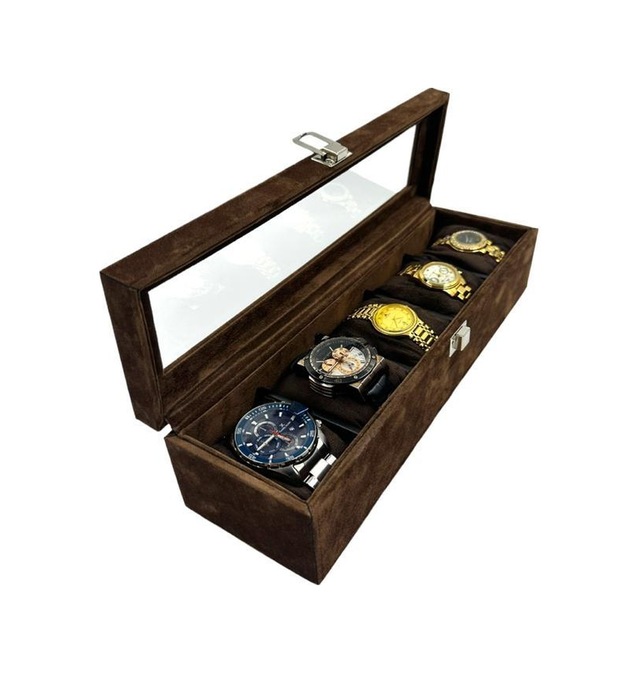 Richbox 5'li Saat Kutusu Kahve Alcantara Süet