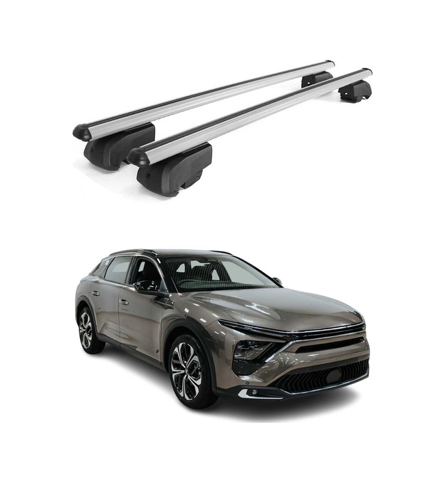 Citroën C5 X Station Wagon I 2022-2025 Arası Uyumlu Port Bagaj Taşıyıcı Ara Atkı Alüminyum Gümüş 2 Parça
