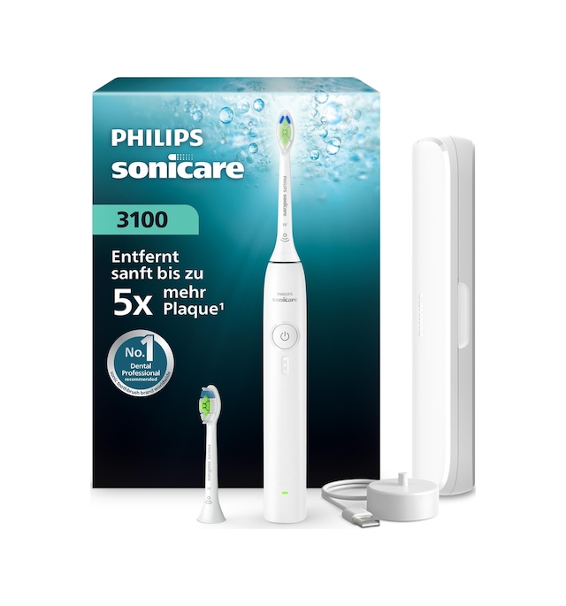 Philips Sonicare Series 3100 Elektrikli Diş Fırçası - Basınç Sensörlü Sonic Diş Fırçası, Üç Yoğunluk Seviyesi, Easystart, Smartimer, 14 Günlük Çalışma Süresi, Seyahat Çantası, Beyaz, Hx4034/21, Yeni