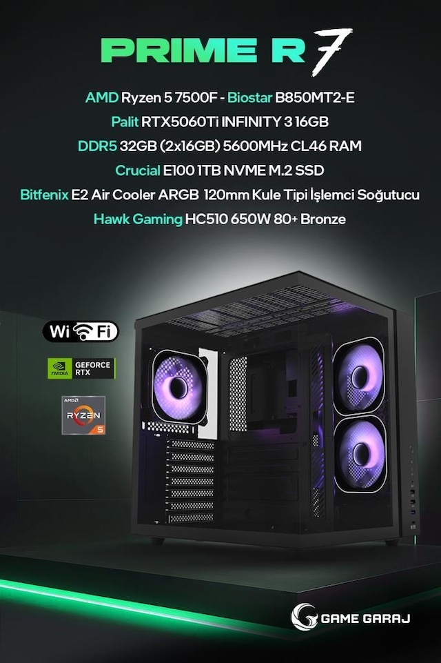 Game Garaj PRIME-R7 Ryzen 5 7500F RTX 5060 TI 32GB RAM 1TB SSD
