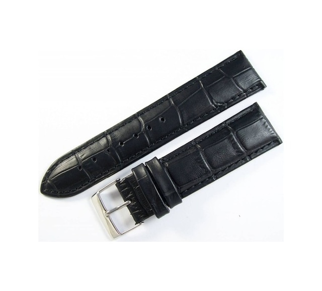 Cobra Deri Saat Kordonu 22Mm Xl Uzun Siyah Saat Kayışı Kroko