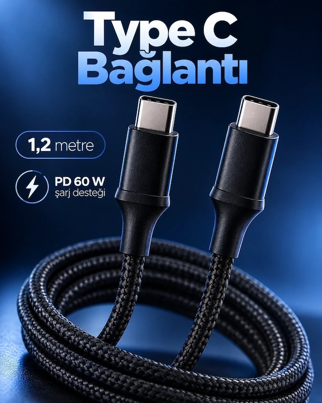 Ers Pd Destekli Type C Şarj Ve Veri Kablosu Led Işıklı Tasarım