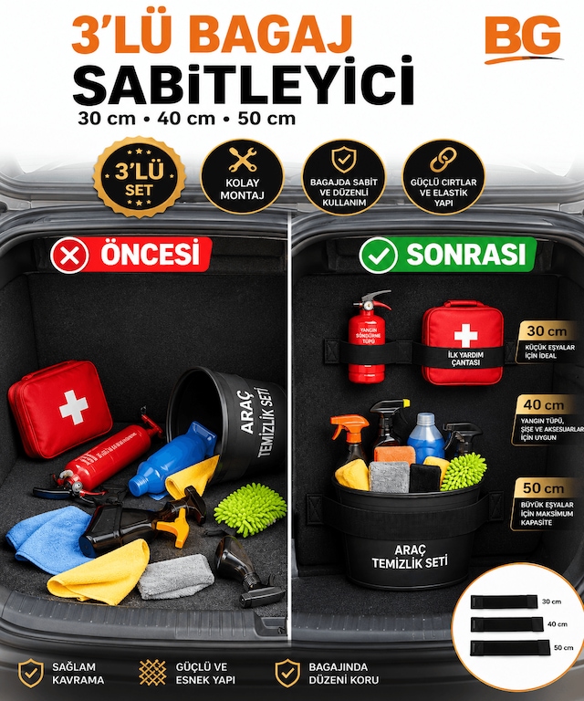Oto Bagaj Organizeri Elastik Cırtlı Bant Araba 3'lübagaj Eşya Sabitleyici Araç Bagaj Düzenleyici Standart