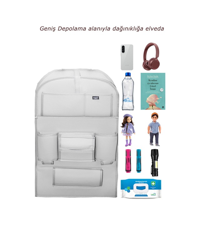 Bod Deri Masalı Oto Koltuk Arkası Koruyucu Eşya Düzenleyici Araç içi Organizer Gri