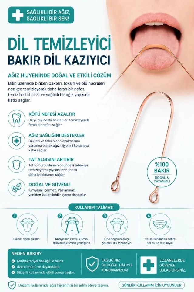 Ers Bakır Dil Temizleme Aparatı Dil Temizleyici Ağız Bakım Aparatı Dil Kazıyıcı Metal Dil Temizleme Ekipmanı