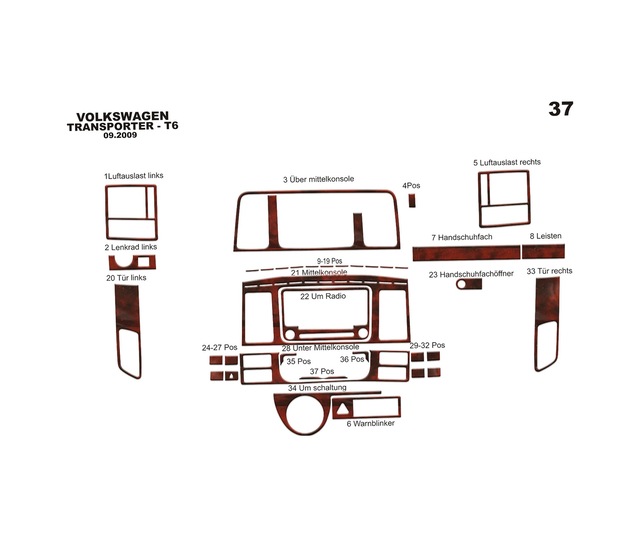 Volkswagen Transporter T6 Torpido Kaplama 2009-2014 37 Parça Maun