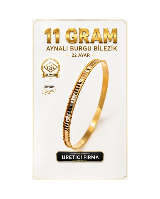 22 Ayar 11 Gram Aynalı Burgu Ajda Bilezik Gold Altın Bilezik Düğün Nişan