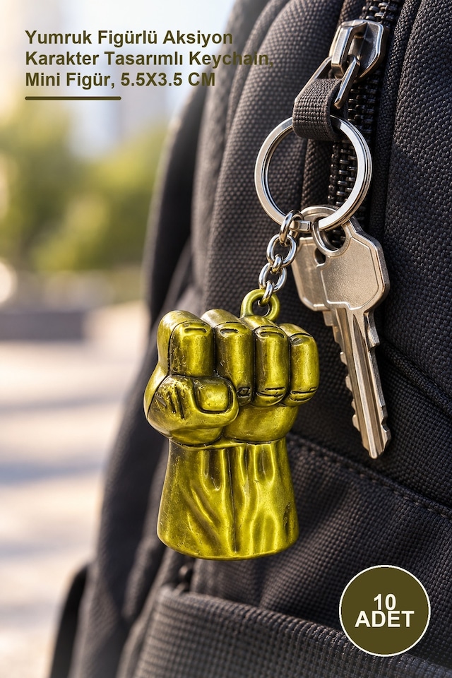 10 Adet Metal Anahtarlık Yumruk Figürlü Aksiyon Karakter Tasarımlı Keychain, Mini Figür, 5.5x3.5 Cm