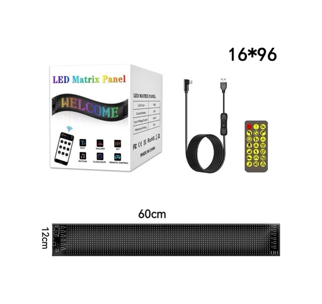 Led Matrix 60 Cm Uzunluğunda En Büyük Boy Panel Dijital Ekran Kumandalı App Kontrollü Oto Aksesuar
