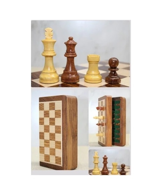 Lb Mıknatıs Taşlı Ahşap Katlanabilir Kutulu Satranç Oyunu 12.5 Cm
