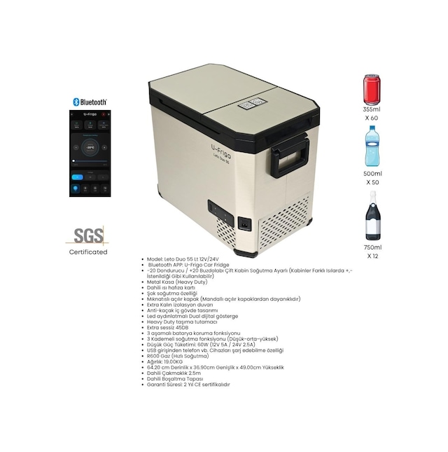 U-frigo Oto Buzdolabı Leto Duo Çift Kapaklı 55lt 12v/24v