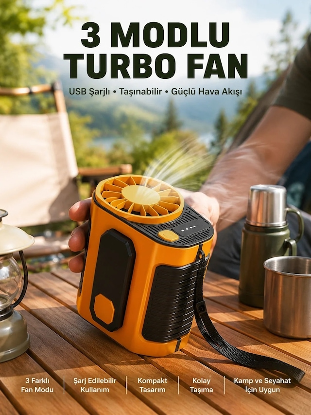 Ers Taşınabilir Usb Şarjlı Turbo Fan 3 Modlu Soğutma, Hafif & Kompakt