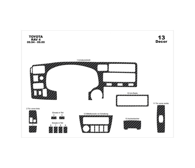 Toyota Rav 4 Torpido Kaplama 1994-2000 13 Parça Karbon
