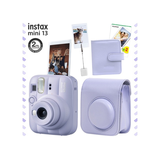 Instax Mini 13 Fotoğraf Makinesi Deri Çanta Albüm Kıskaç + 20'li Film Hediye Seti