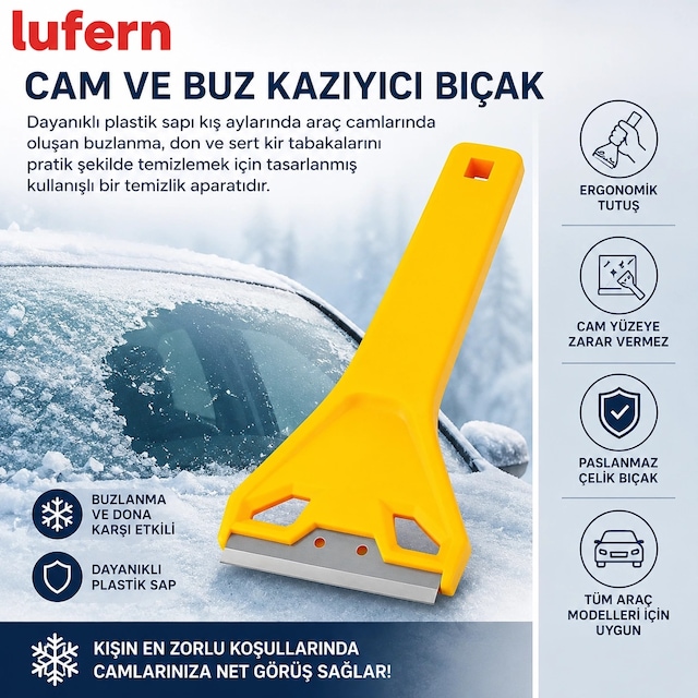 Profesyonel Cam Ve Buz Kazıyıcı Bıçak Don Sert Tabaka Buzlanma Boya Spatula Paslanmaz Çelik Sarı